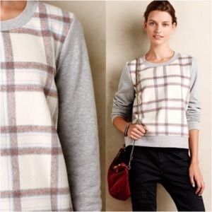 Anthropologie Saturday Sunday Plaid Pullover Cropped Sweatshirt
